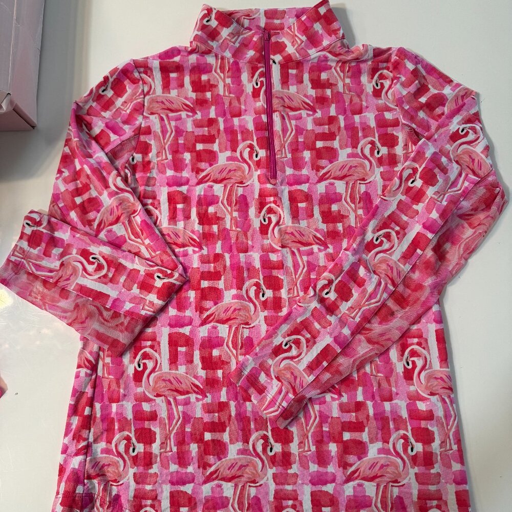 Women’s IBKUL Flamingo Print long sleeve 1/4 zip XS